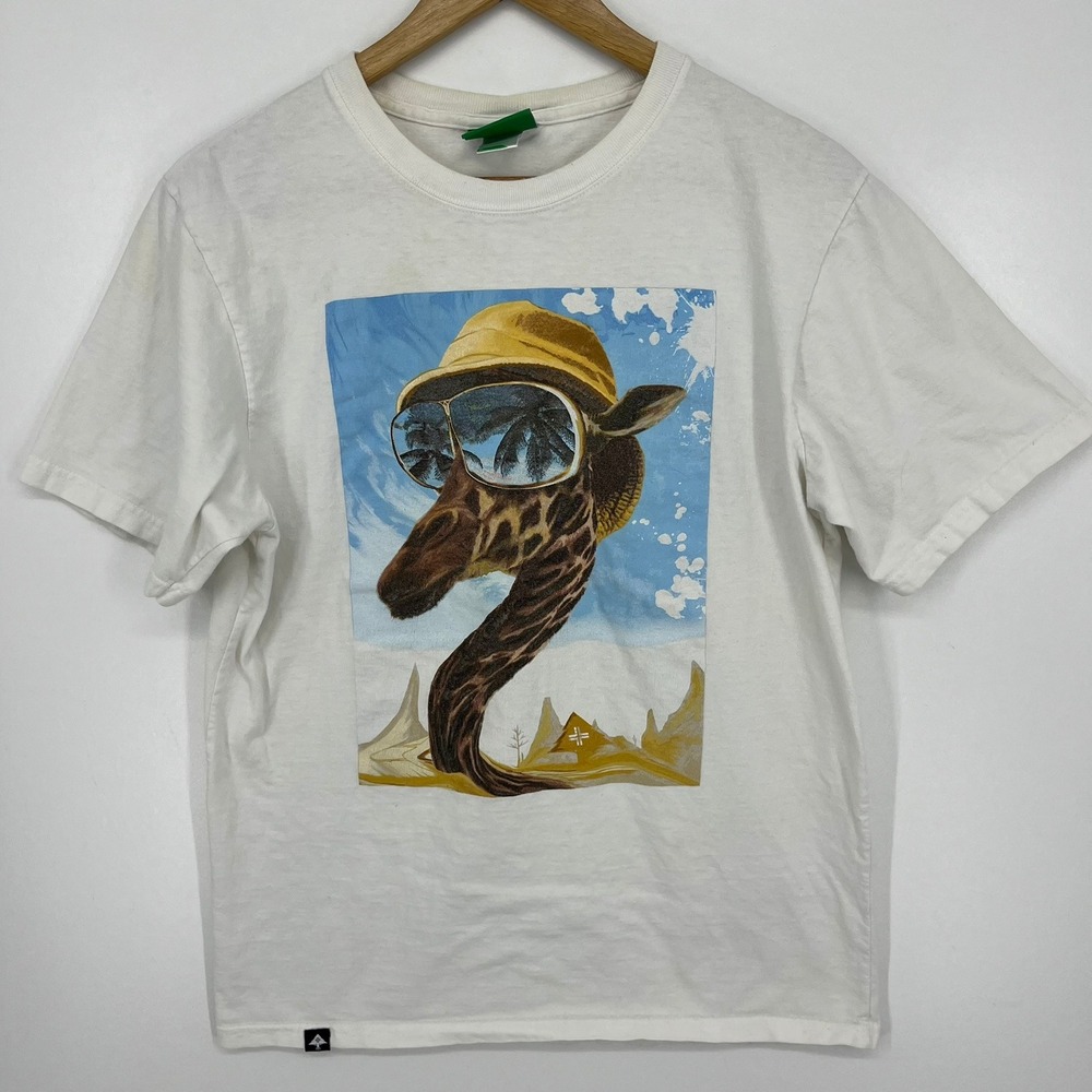 LRG Lifted Research Group Mens White Giraffe Graphic T-Shirt Size M